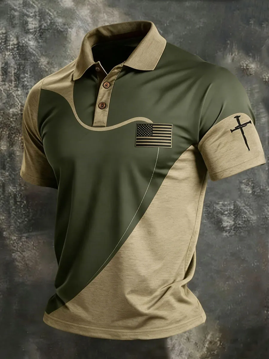 Men'S Flag Retro  Print Comfortable Polo Shirt