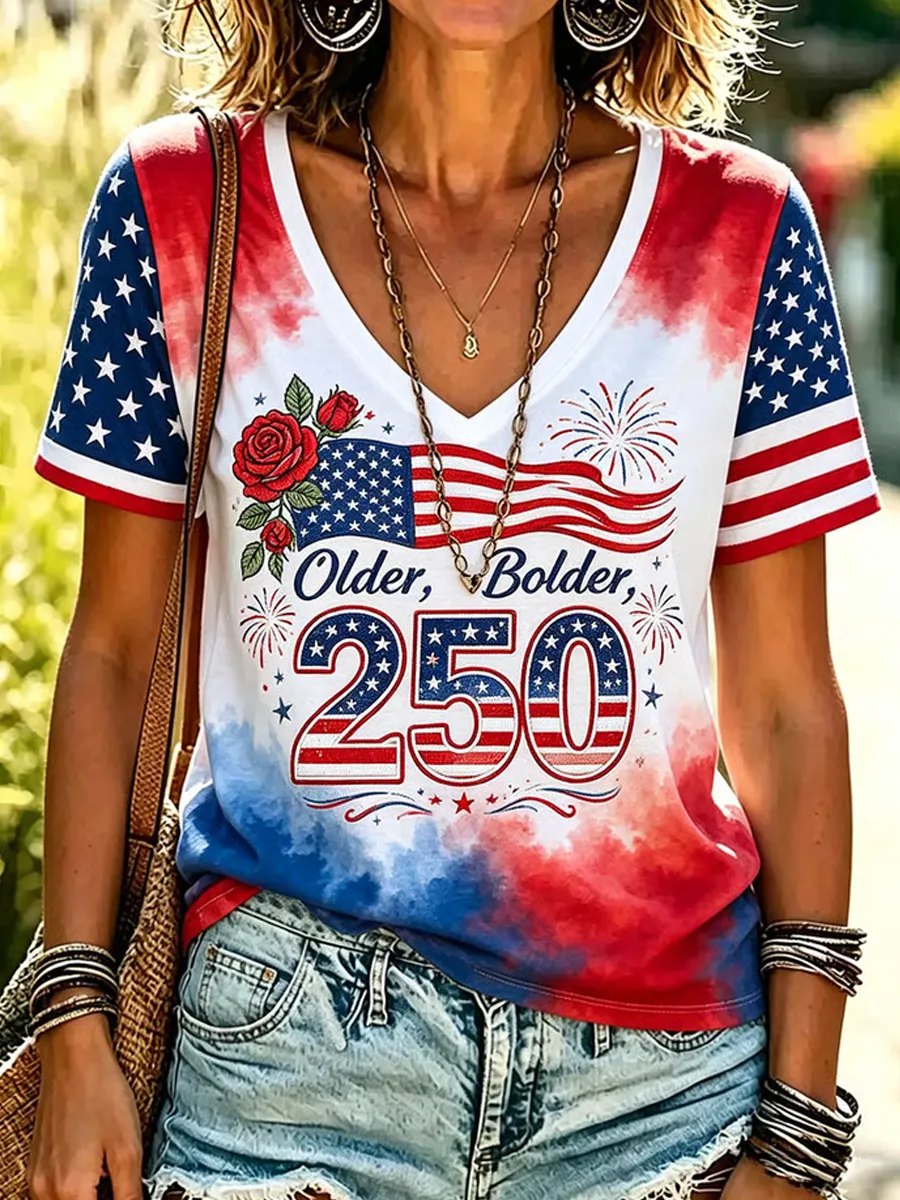 Women's Retro American 250th Anniversary V-neck Short-sleeved T-shirt