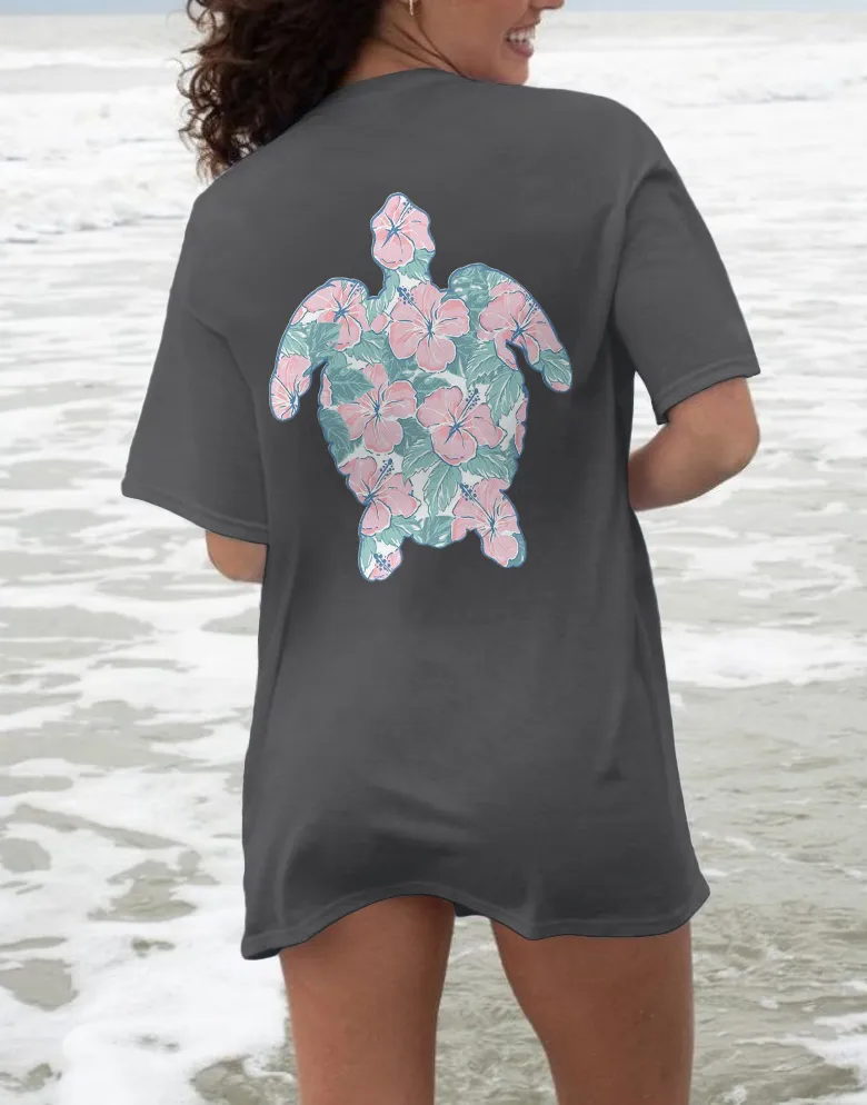 Turtle And Flower Graphic T-Shirt