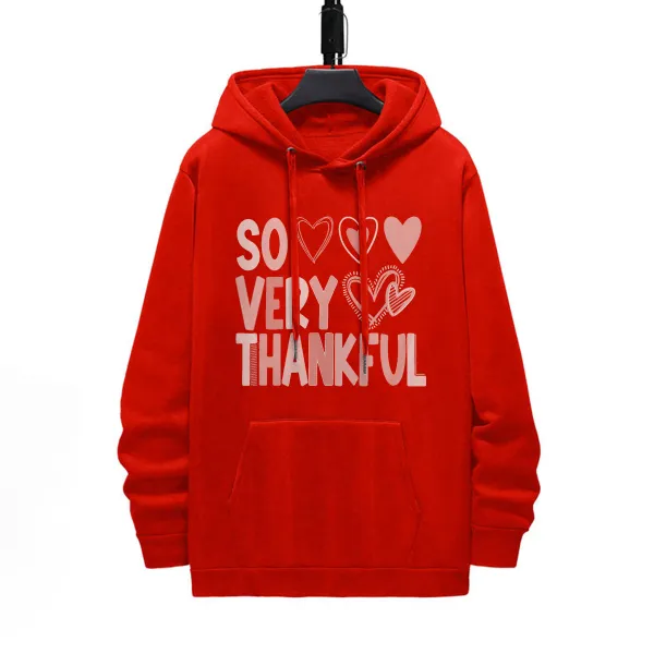 SO VERY THANKFUL PATTERN PRINTED HOODIE
