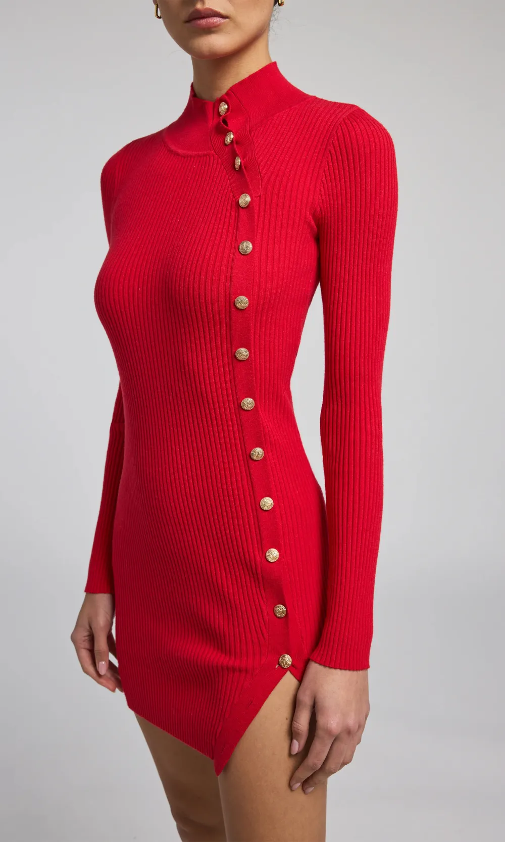 Red Ribbed Turtleneck Dress