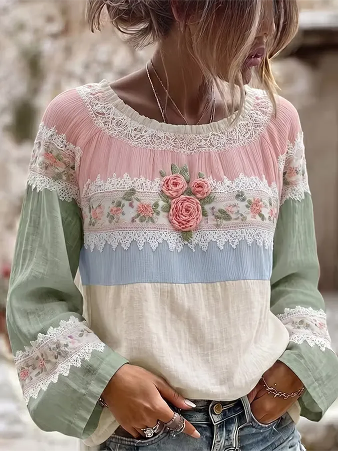 Women's Retro Floral Print Shirt
