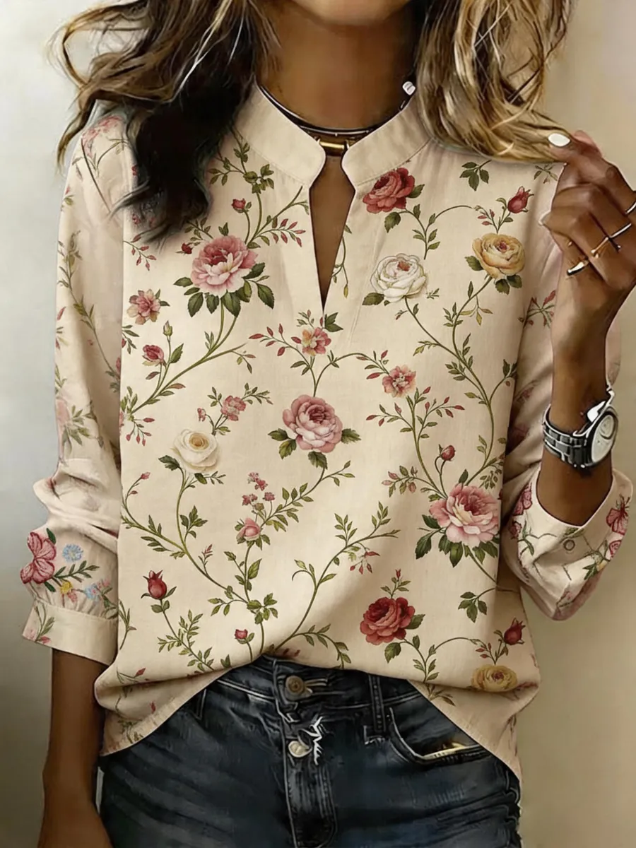 Women's Cotton And Linen Printed Top