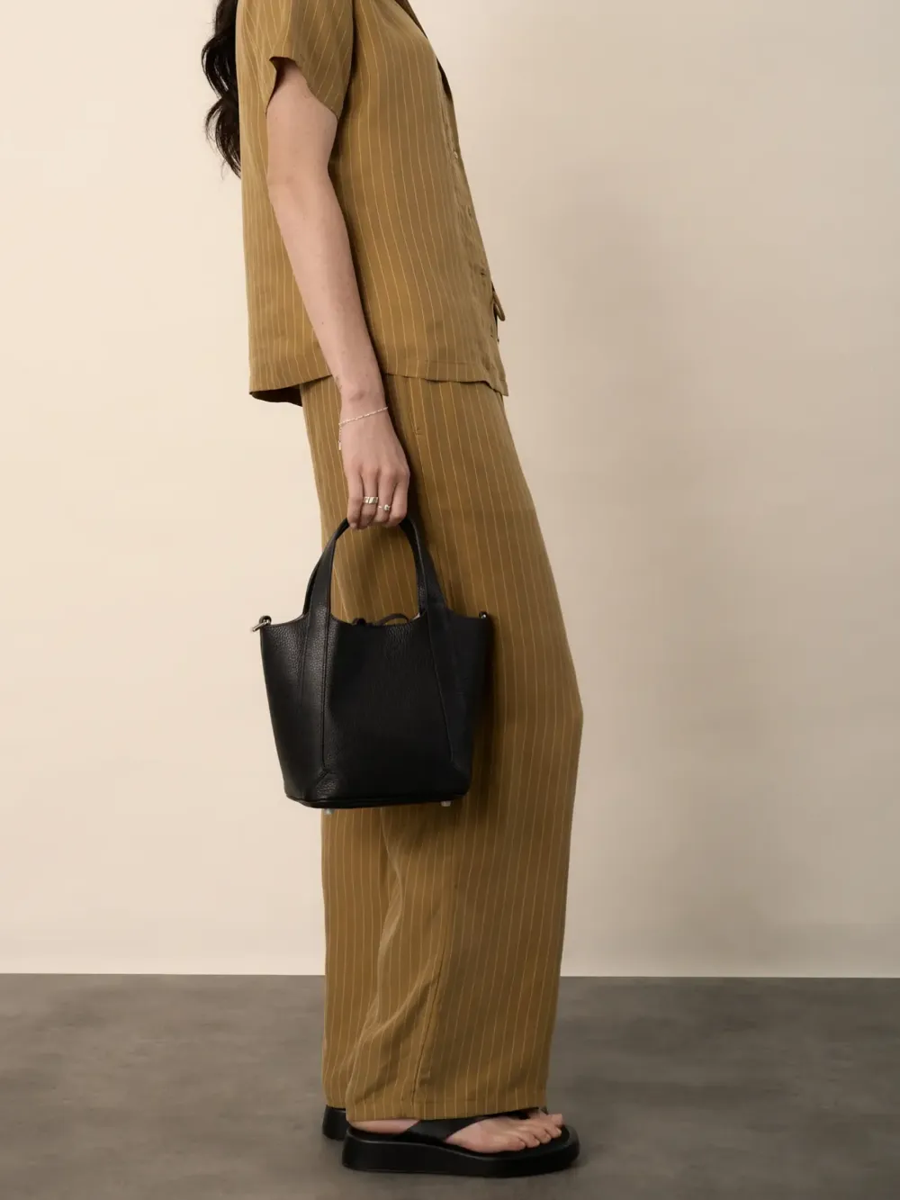 Mustard Pinstripe Wide Leg Pants