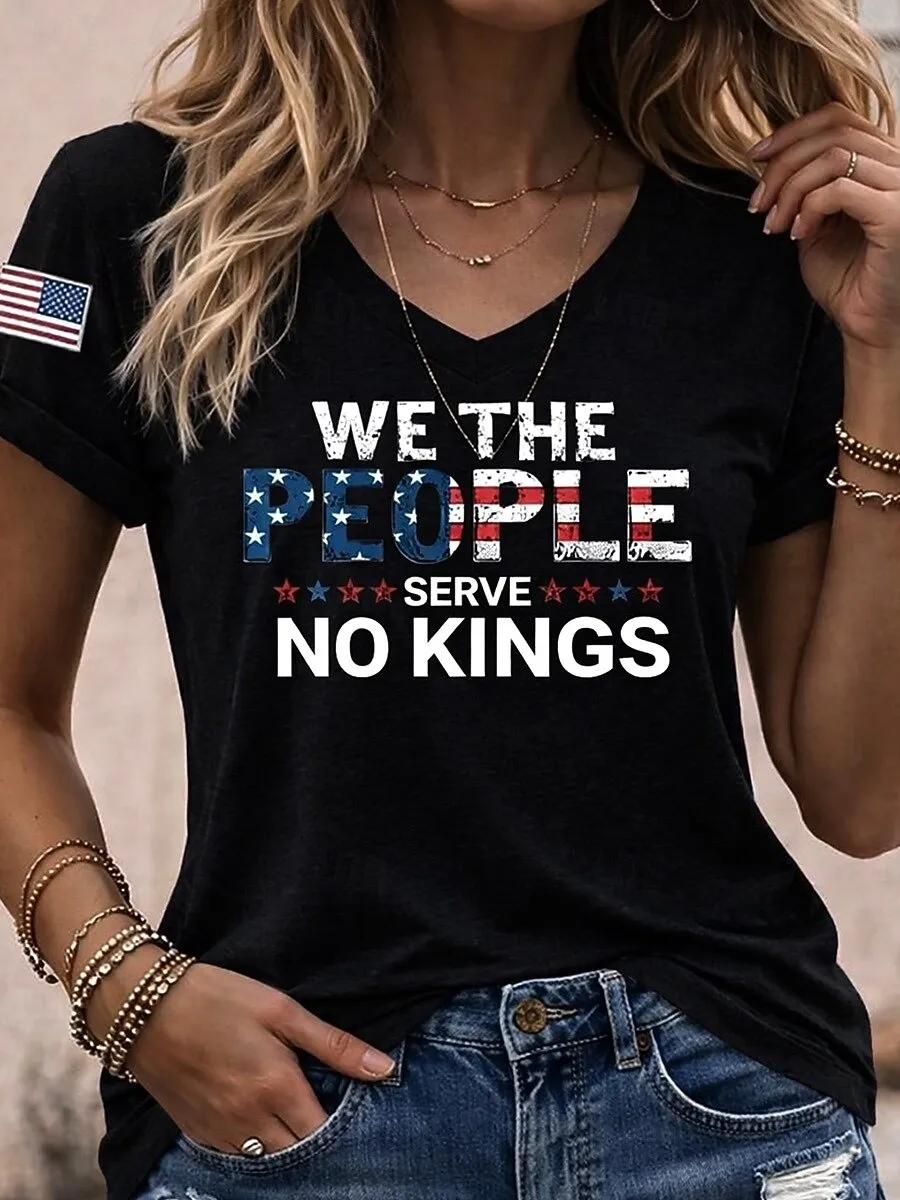 Ladies' Casual American 1776-2026 Anniversary Celebration Print V-Neck Short Sleeved Shirt