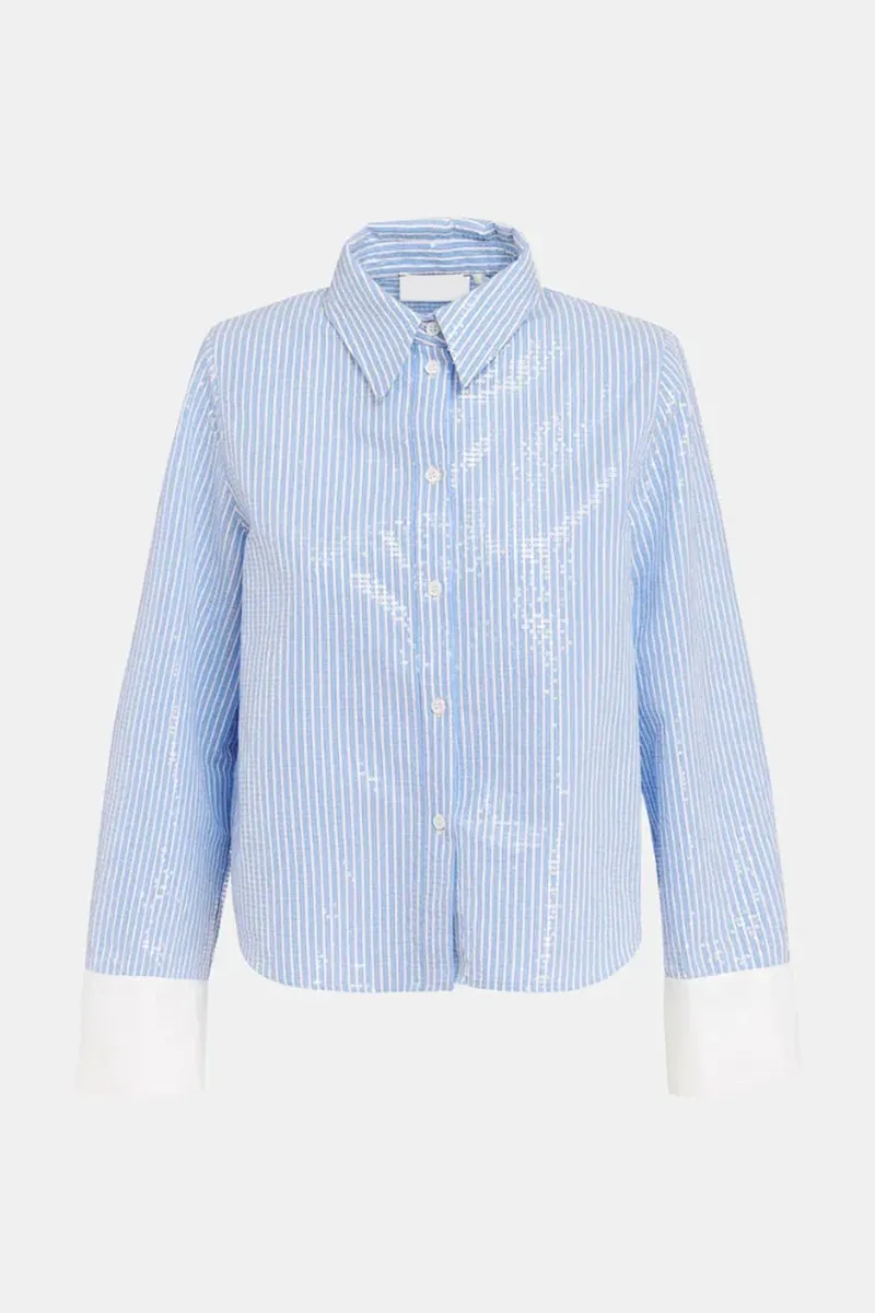 Blue Striped Button Down Long Sleeve Shirts