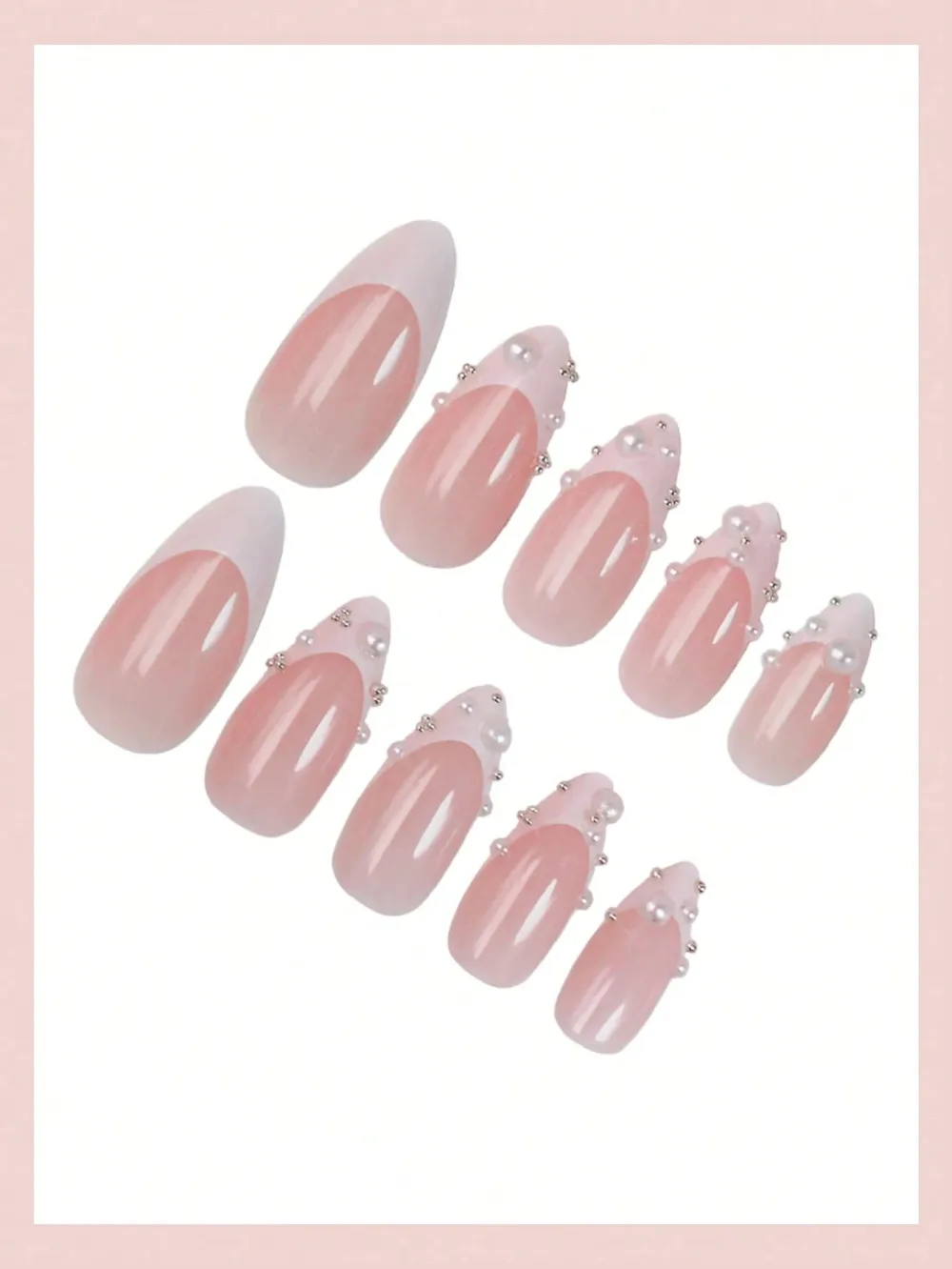 Nailhour French Pearl Elegant Minimalist 24Pcs Nude Wedding Party Press On Nails