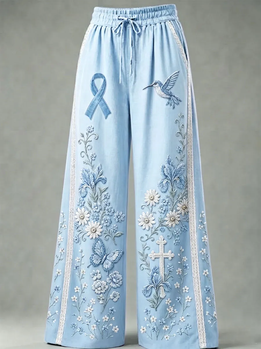 Women's Floral Print Embroidered Palazzo Pants