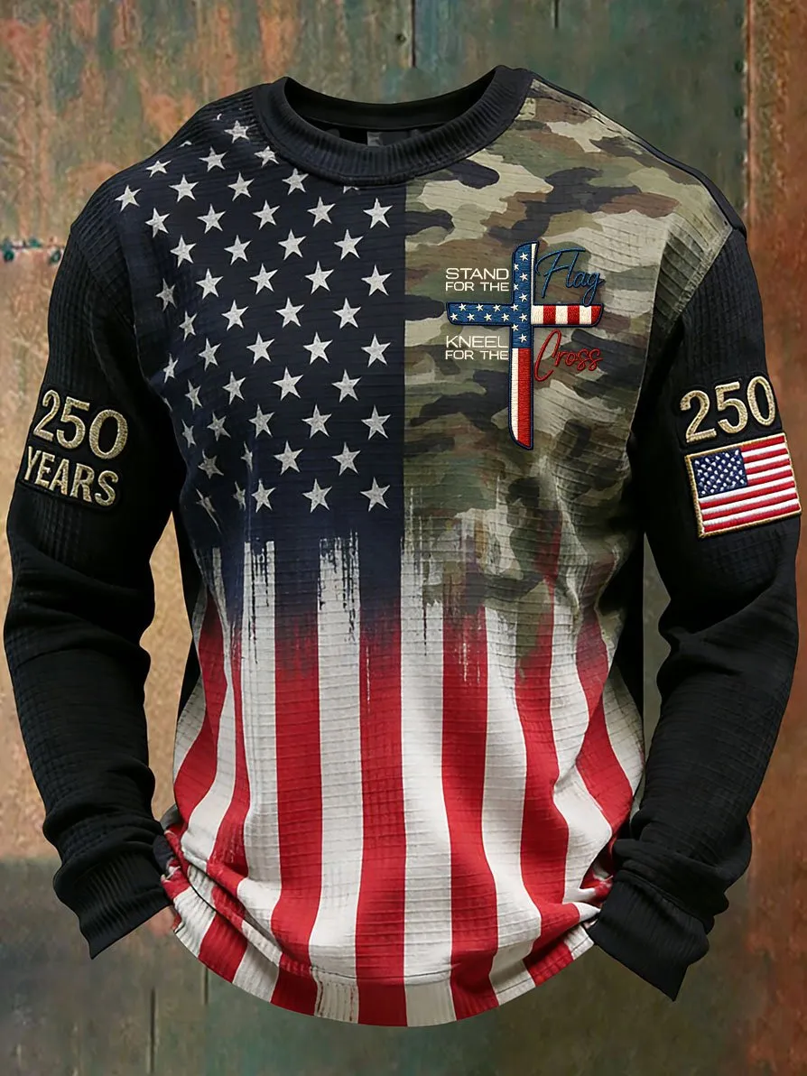 Men'S American Independence 250Th Anniversary Waffle Knit Long-Sleeve T-Shirt