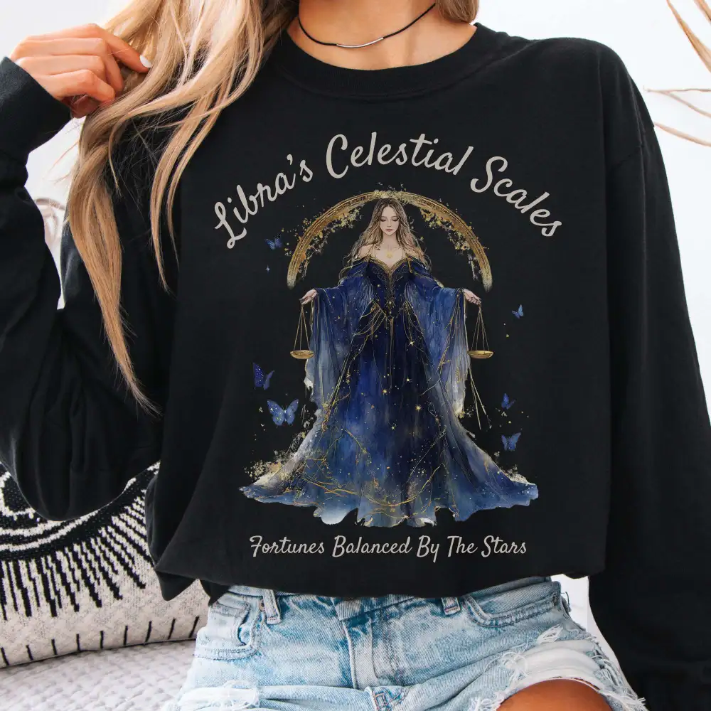 Libra's Celestial Scales Zodiac Long Sleeve Shirt