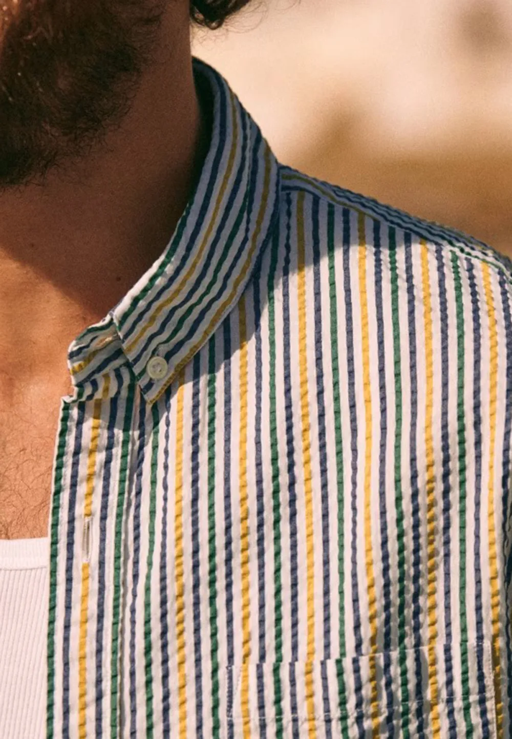  Seersucker Shirt-White Multicoloured Stripes