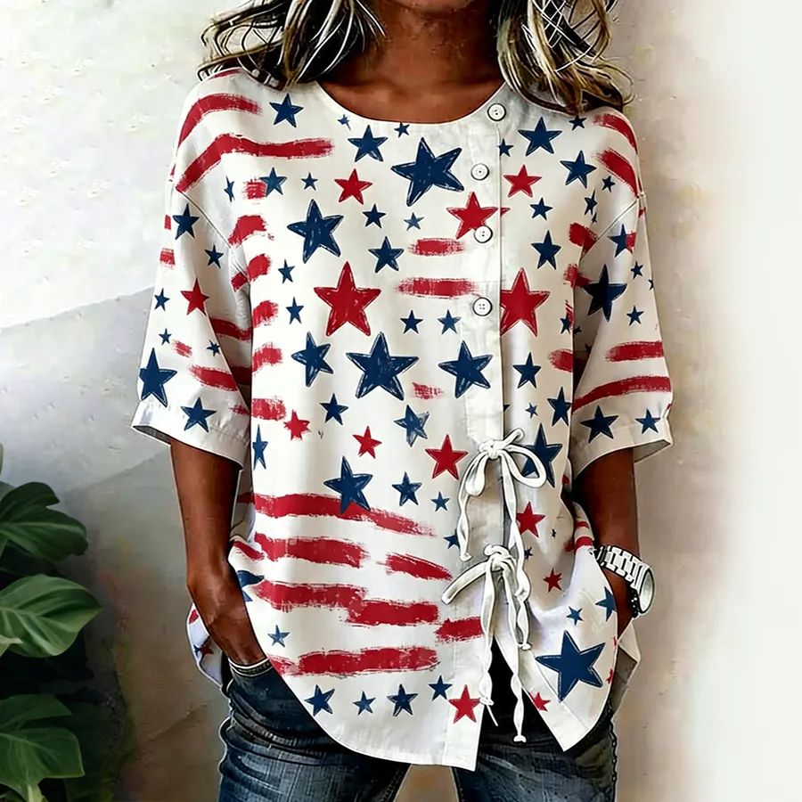 Women's Casual Retro Pentagram Printed Top