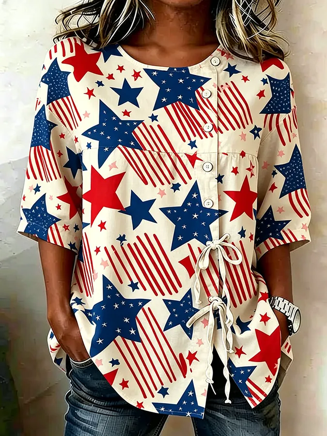 Women's Casual Retro Pentagram Printed Top