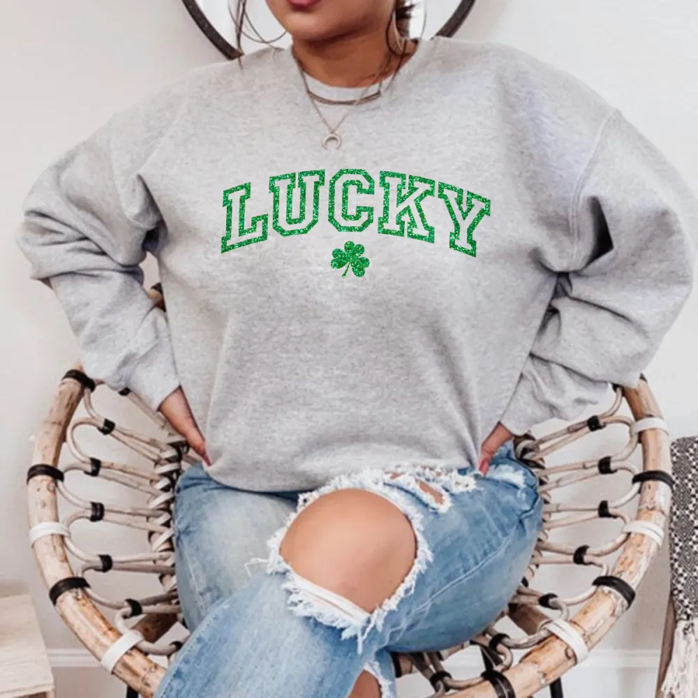 Green Lucky Printed Crewneck Hoodies
