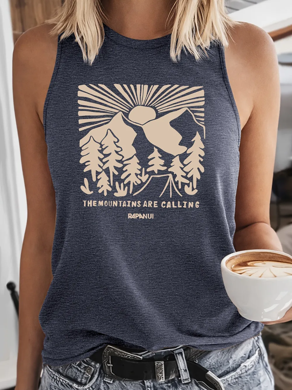 Casual Mountain Sunrise Print Tank Top