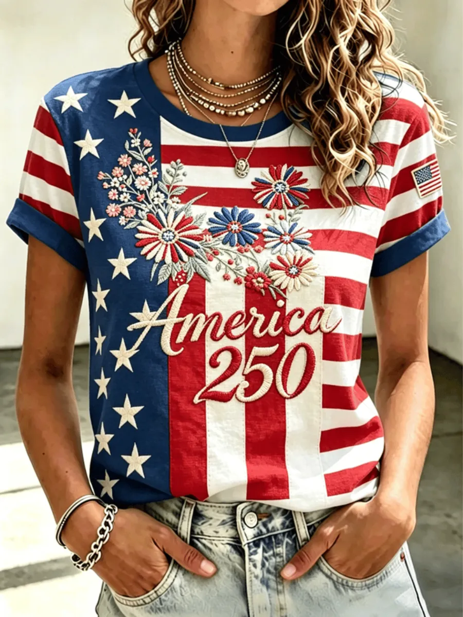 Women's USA 1776-2026 Print Casual T-Shirt