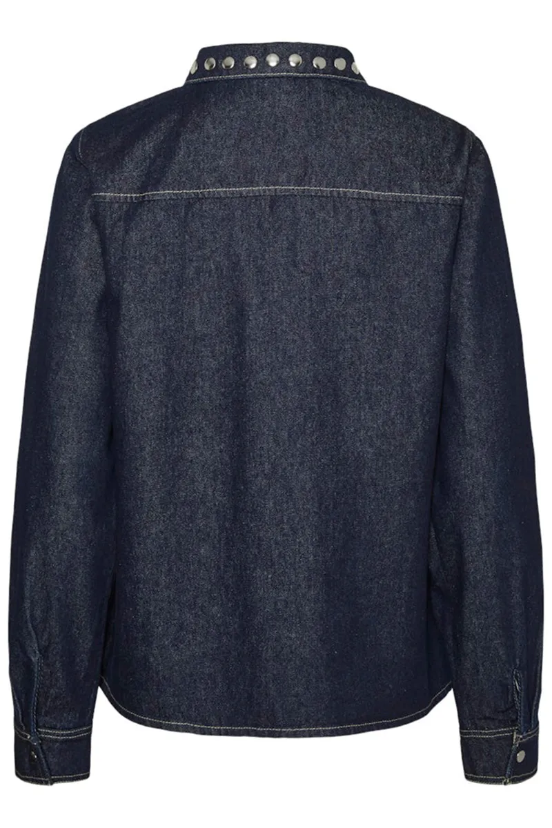 Studs Neck Embellished Denim Shirts
