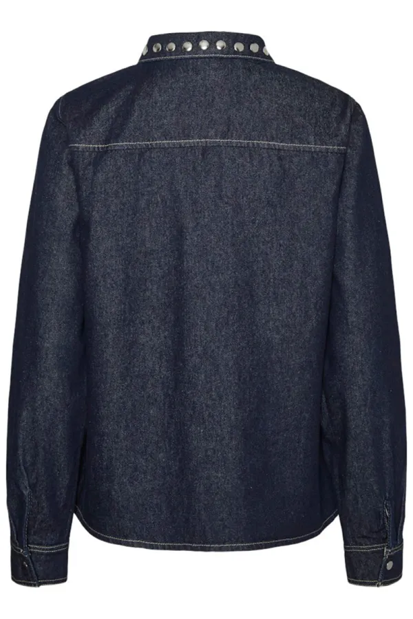 Studs Neck Embellished Denim Shirts