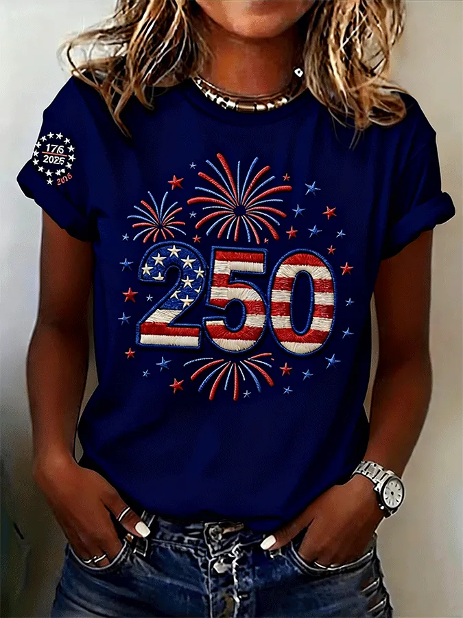 Women's Casual Independence Day (Flag) Crew Neck Short Sleeve T-shirt