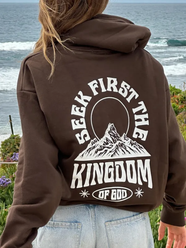 Women's Mountain Letter Print Hooded Long-Sleeved Pullover Hoodie