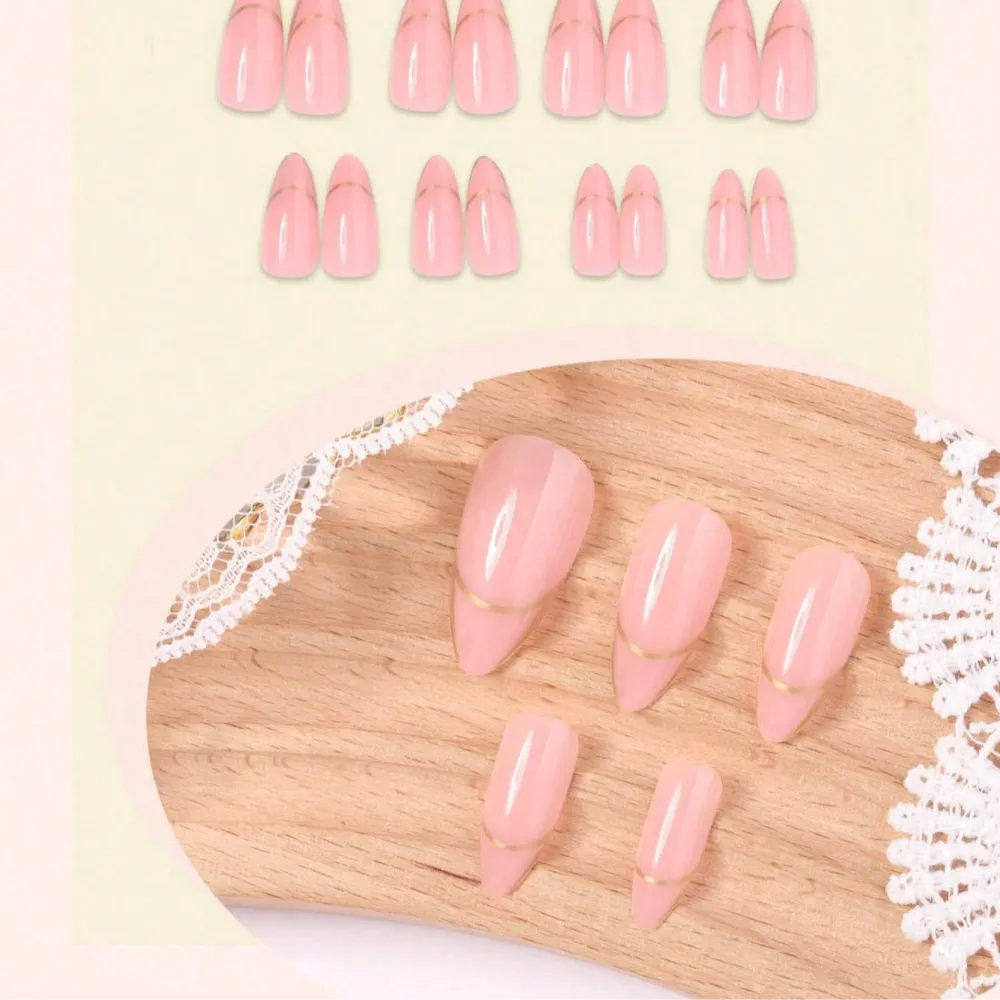 Nailhour 24Pcs Minimalist Nude Medium Almond Press On Nails