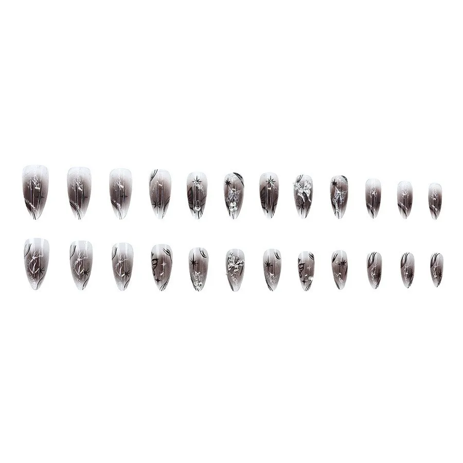 Nailhour Black Gothic 24Pcs Long 3D Butterfly Press On Nails