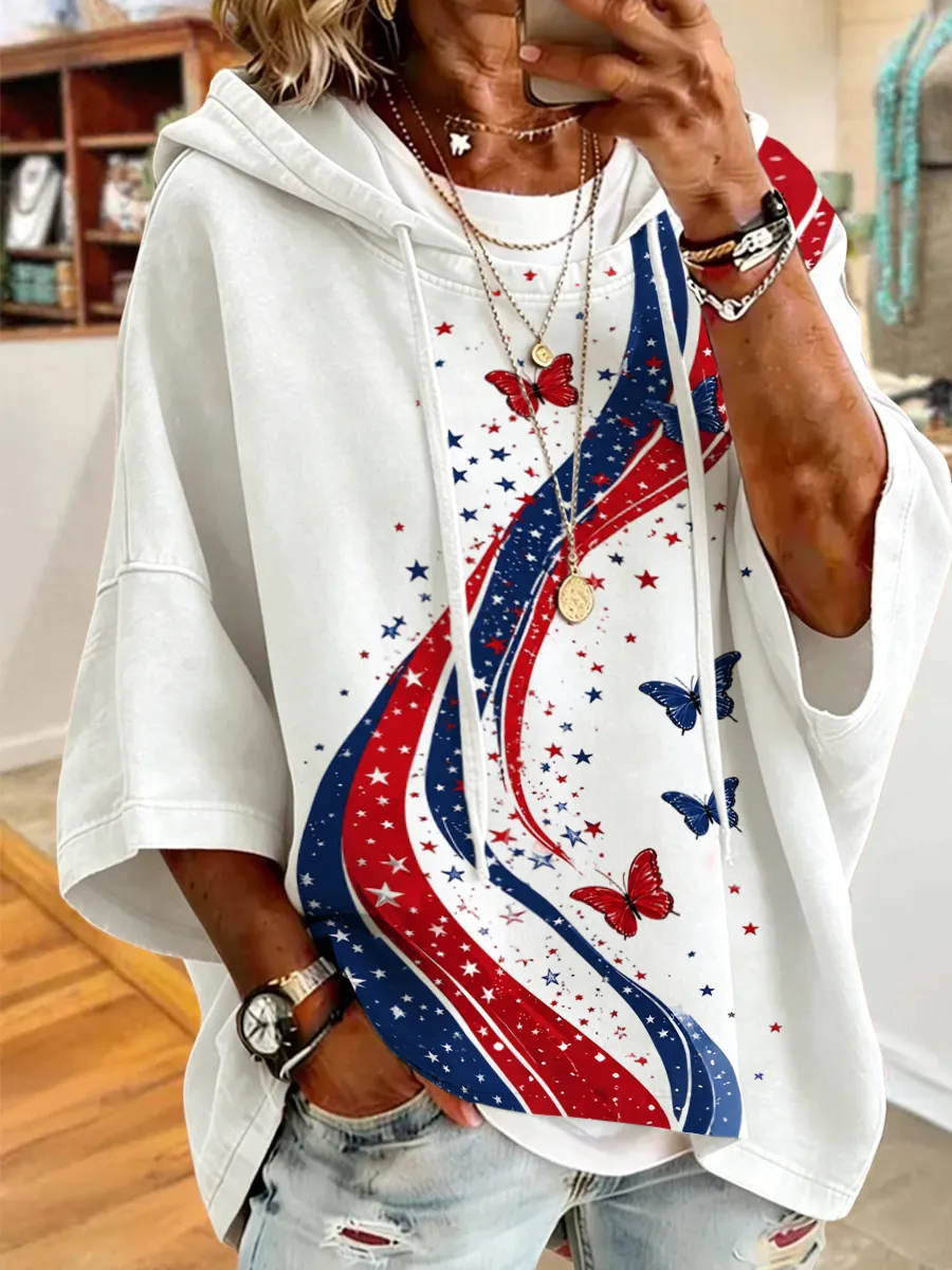 Women'S American Flag Printed Super Large Hoodie