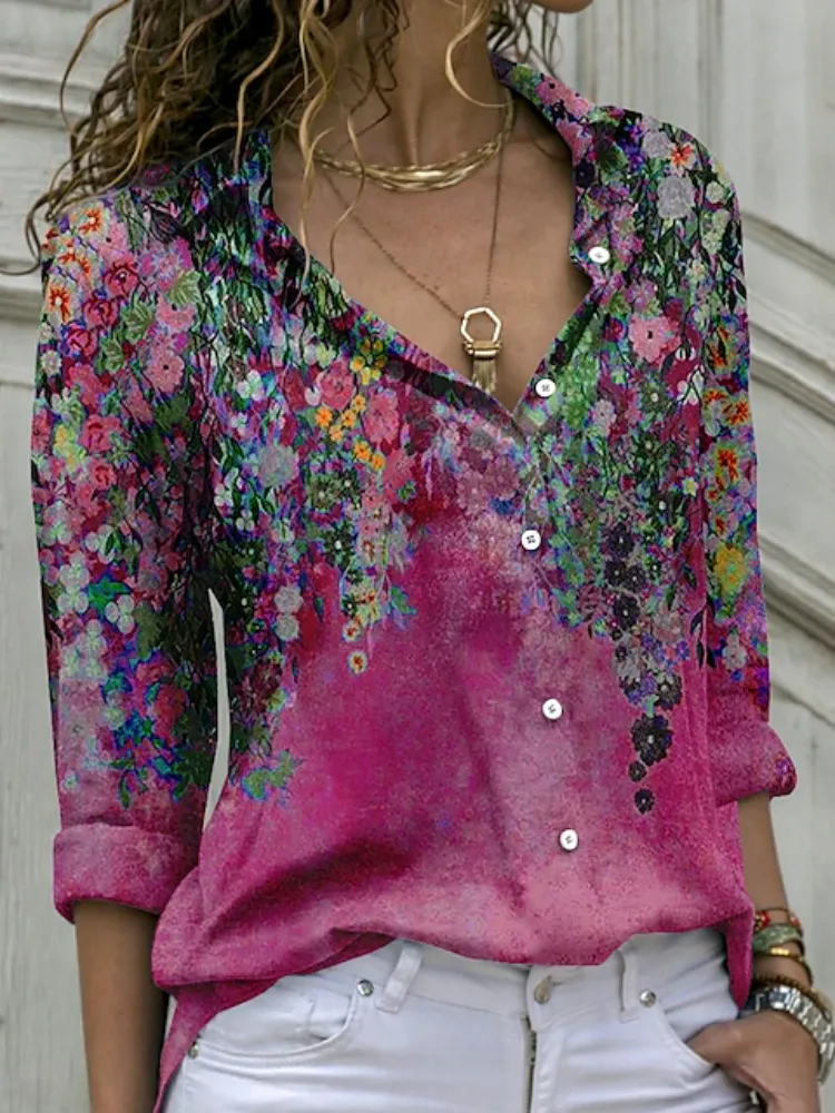 Artistic Floral Gradient Shirt