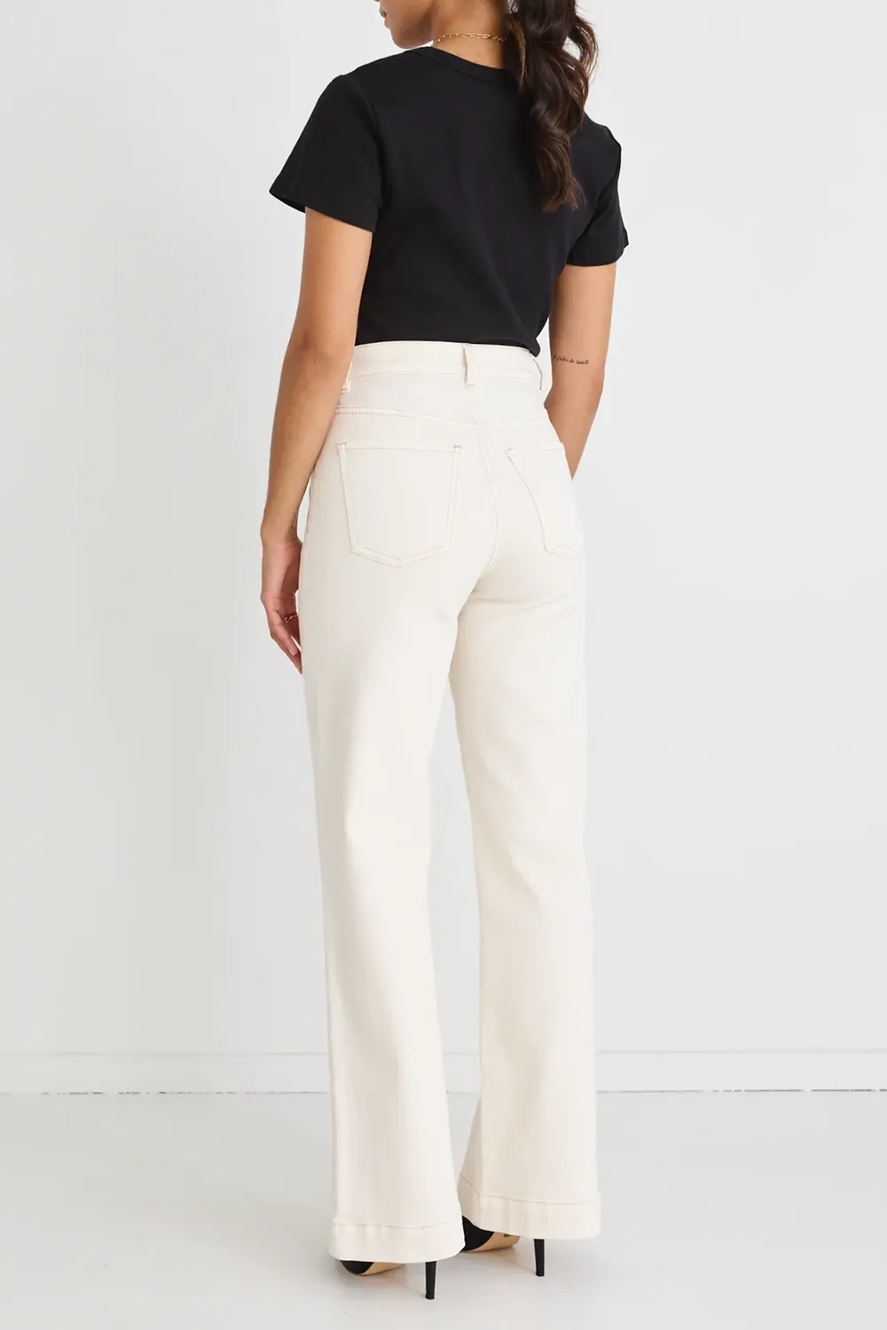 Ecru High - Rise Wide - Leg Jeans