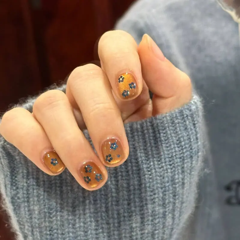 Nailhour 10Pcs Handmade Floral Cat Eye Short Squoval Press On Nails