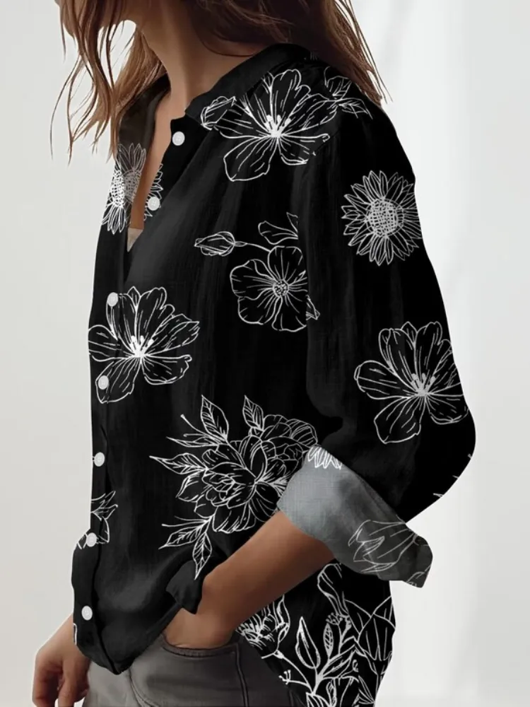 Casual Flower Button Up Shirt