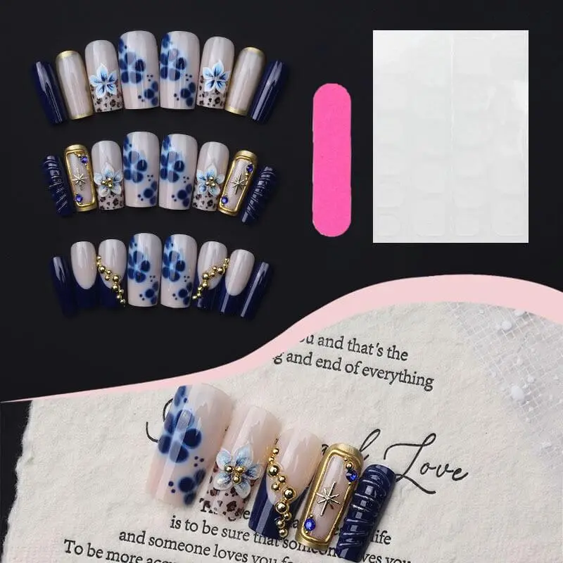 Nailhour 24Pcs Glitter 3D Resin Long Square Press On Nails