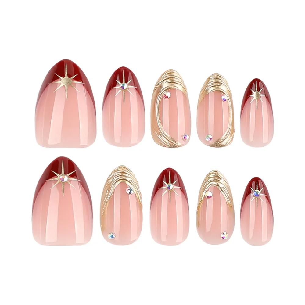 Nailhour 24Pcs Autumn Gilded Medium Almond Press On Nails