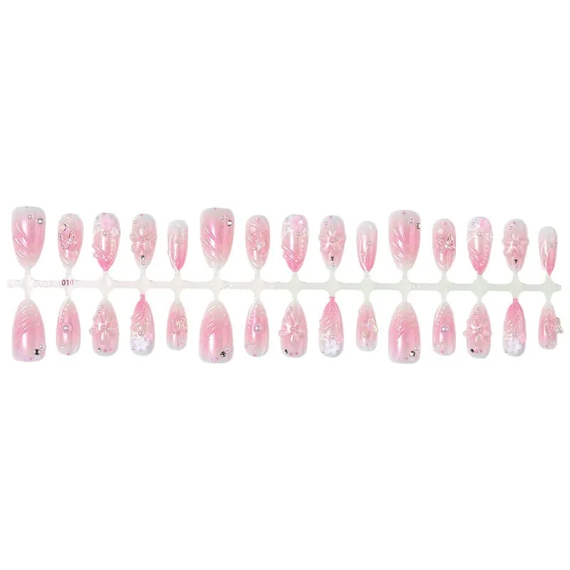 Nailhour 30Pcs Pink Fish Tail 3D Medium Almond French Press On Nails