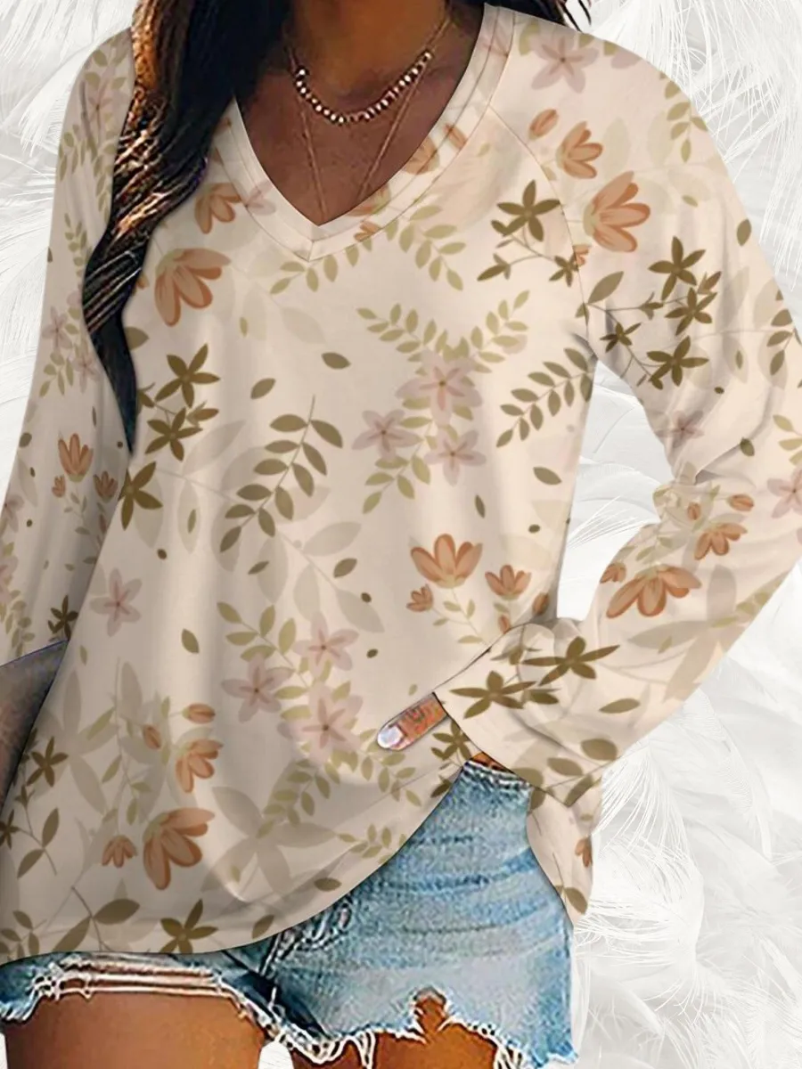 Casual Floral V-Neck T-Shirt