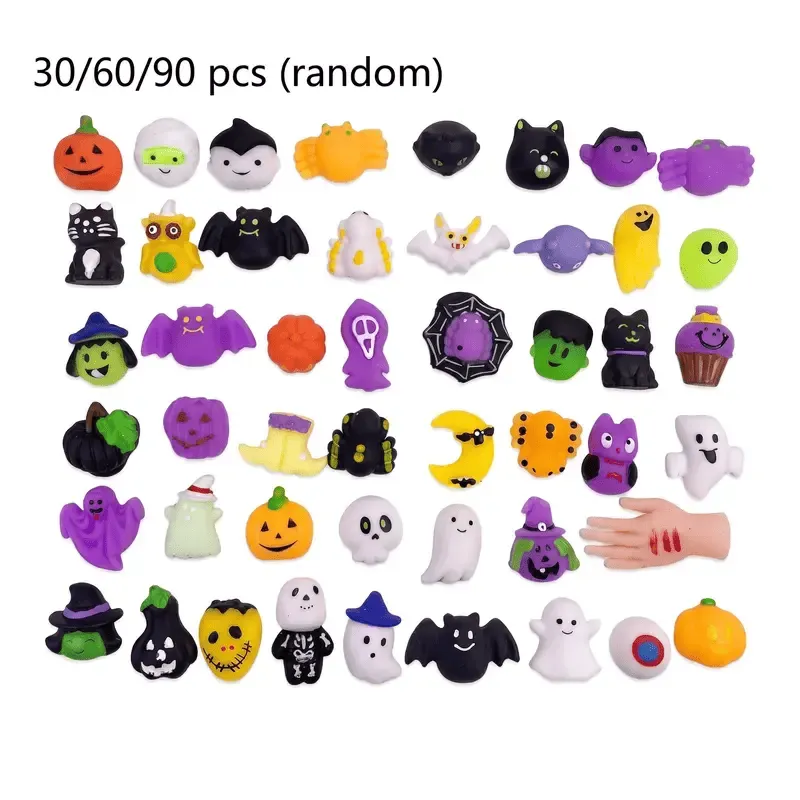 30/60/90/180Pcs Halloween Squishies Stress Relief Toy Set