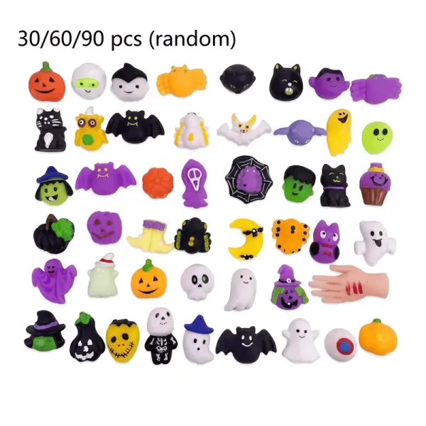 30/60/90/180Pcs Halloween Squishies Stress Relief Toy Set