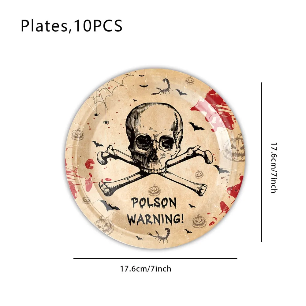 (1set 67pcs) Halloween Retro Ghost Paper Plate Disposable Party Supplies