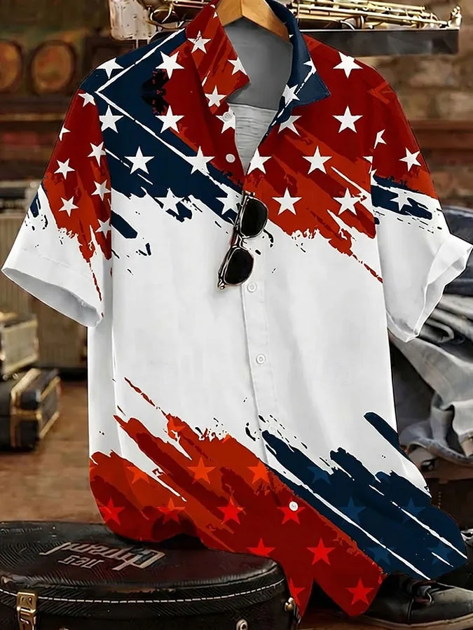 Men'S Retro American Flag Printed Casual Shirt