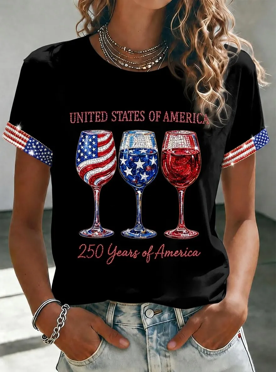 Women's 250 Years Of Freedom Flower Art Print T-shirt