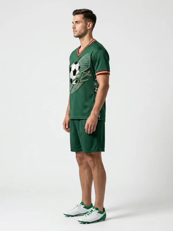 Men's Soccer Fan Green Soccer Ball Player Printed T-shirt