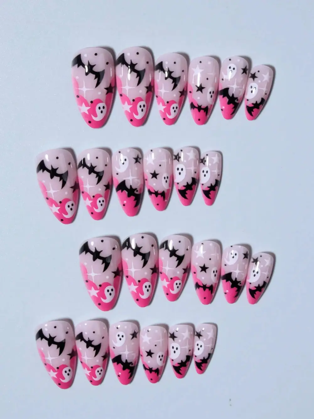 Nailhour 24Pcs Halloween French Medium Almond Press On Nails