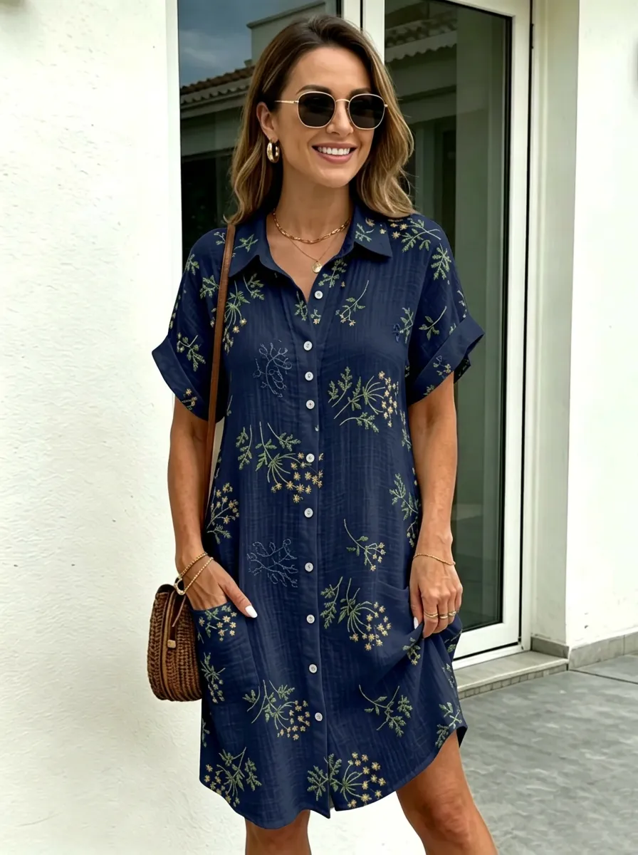 Women's Summer Vacation Wildflower Floral Printed Shirt Dress