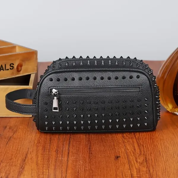 Black Men'S Punk Style Studded Clutch Bag