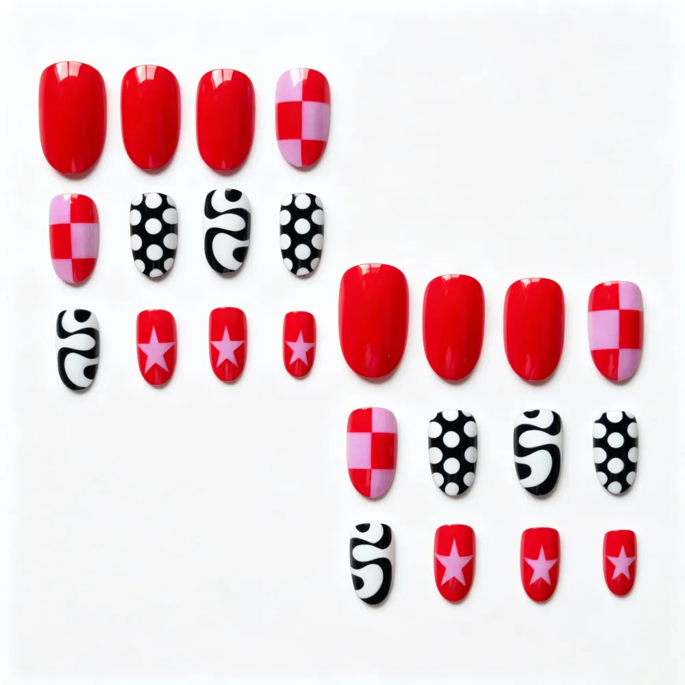 Nailhour 24Pcs French Multicolor Short Oval Press On Nails