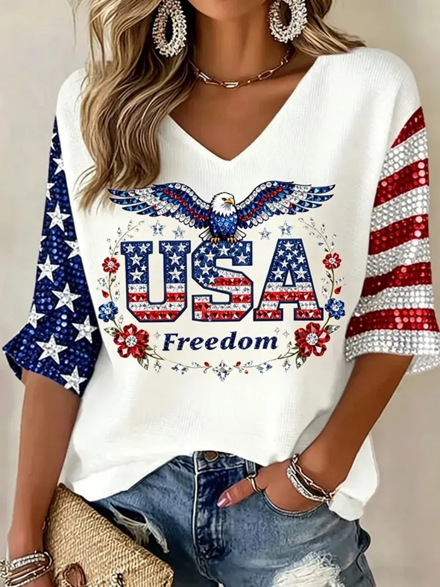 U.S. 250th Anniversary Linen Long-Sleeve V-Neck Shirt