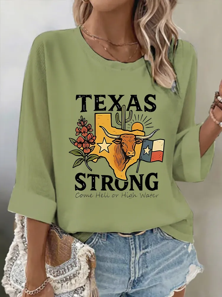 Women'S TEXAS STRONG  Versatile And Casual Breathable Round Neck T-Shirt