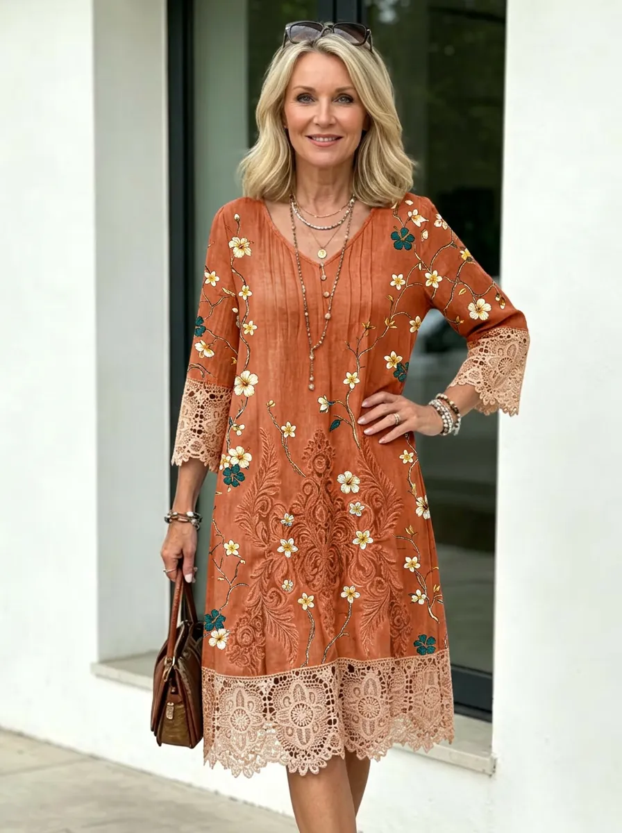 Women's Summer Vacation Floral Embroidery Lace Trim Printed Dress