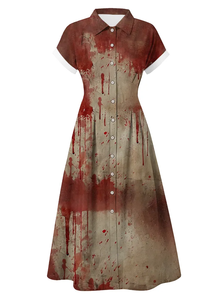 Women's Halloween Blood Print Short Sleeve Dress