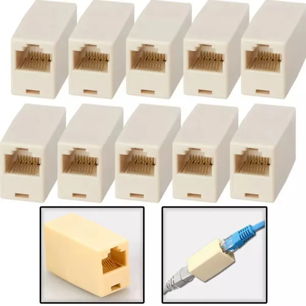 10 Pcs Network Ethernet Dual Head Coupler Jointer Plug